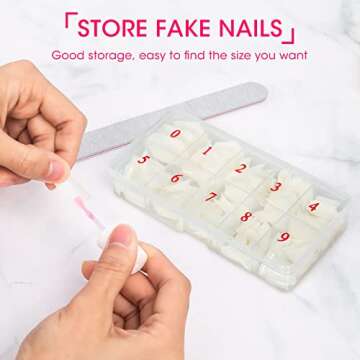 0-9 Sizes Empty Nail Tips Art Tip Storage Organizer Box Case, Clear Plastic Storage Case Container Nail Box with 10 sections For False Nail Tips,Jewelry, Nail Accessories