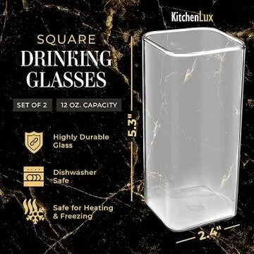 Kitchen Lux Square Drinking Glasses Set of 2 - Modern Glassware for Cocktails & Tea