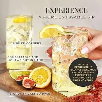 Kitchen Lux Square 12 oz Drinking Glasses Set - Stylish & Durable