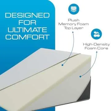 Kolbs Bed Wedge Pillow for Sleep Apnea, Sleeping Comfort, Relaxing, Acid Reflux, Heartburn and Back Pain Relief. Cushion for Sitting Up in Bed. Memory Foam Top, Chic Jacquard Washable Cover.