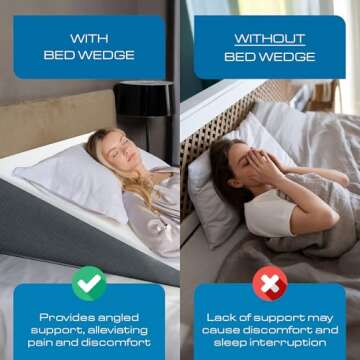 Kolbs Bed Wedge Pillow for Sleep Apnea, Sleeping Comfort, Relaxing, Acid Reflux, Heartburn and Back Pain Relief. Cushion for Sitting Up in Bed. Memory Foam Top, Chic Jacquard Washable Cover.