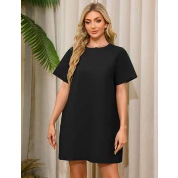 ICOBID Women's Summer Short Sleeve Mini Dress Loose Fit Button Back Mini Dresses Slit Tunic Shirt Sh...