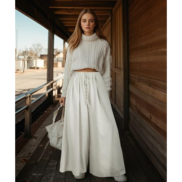 UQJE Women's White Wide Leg Baggy Jeans Plus Size Comfort