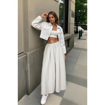 UQJE Women's White Wide Leg Baggy Jeans Plus Size Comfort