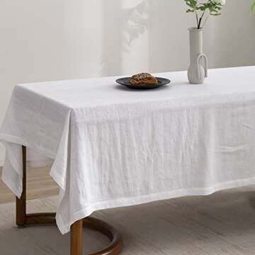 EVERLY 100% Pure Linen Rectangle Tablecloths 60x144Inches for Dining, Buffet Parties, Picnic,Events, Weddings and Restaurants, Decorative Halloween, Thanksgiving Machine Washable Tablecloths-White