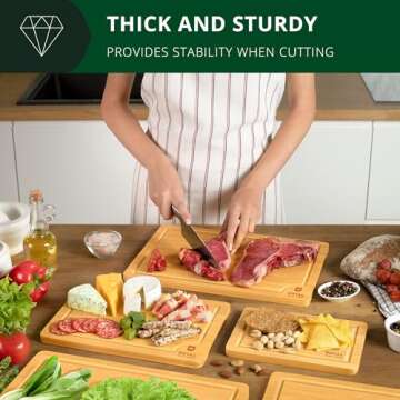 ROYAL CRAFT WOOD Wooden Serving Boards for Kitchen Meal Prep&Bamboo Wood Cutting Board Set with Deep Juice Groove Side Handles-Charcuterie & Chopping Butcher Block for Meat-Kitchen Gadgets Gift (5Pcs)