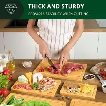 ROYAL CRAFT WOOD Wooden Serving Boards for Kitchen Meal Prep&Bamboo Wood Cutting Board Set with Deep Juice Groove Side Handles-Charcuterie & Chopping Butcher Block for Meat-Kitchen Gadgets Gift (5Pcs)