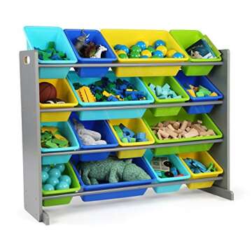 Humble Crew Supersized Toy Storage Organizer with 16 Removable Bins, Grey/Blue/Green/Yellow – Larg...