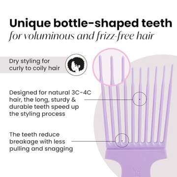 Tangle Teezer Hair Pick - Lift, Volume & Curl Care for 3C-4C Hair - Lilac