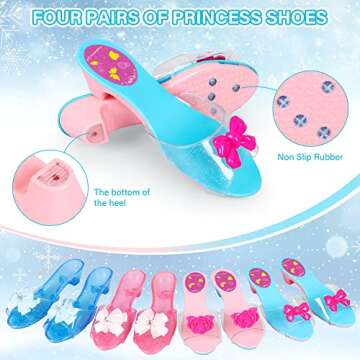 XFBB Princess Jewelry and Dress Up Shoes,Role Play Accessories with 4 Pairs of Princess Shoes,Crowns,Necklaces,Bracelets,Rings,Bags,Gifts Toys for Age 3 4 5 6 Years Old Toddlers Girls