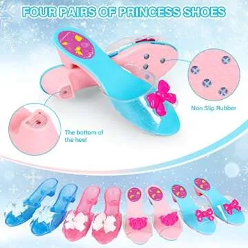 XFBB Princess Jewelry and Dress Up Shoes,Role Play Accessories with 4 Pairs of Princess Shoes,Crowns,Necklaces,Bracelets,Rings,Bags,Gifts Toys for Age 3 4 5 6 Years Old Toddlers Girls