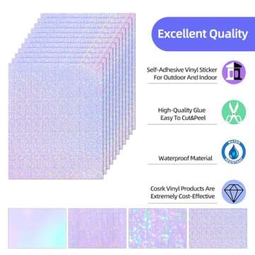 36 Sheets Holographic Sticker Paper - Stunning Transparent Vinyl for DIY Crafts