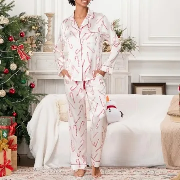 Women Y2k Silk Christmas Pajama Set Santa Print