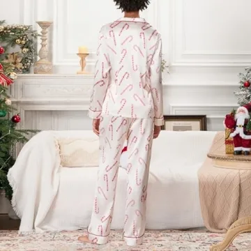 Women Y2k Silk Christmas Pajama Set Santa Print
