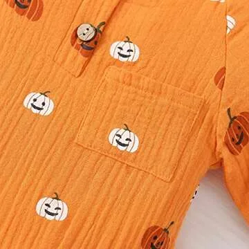 Doisbetthsay Newborn Baby Halloween Romper Pumpkin Print Sweatshirt Jumpsuit Zip Up Bodysuit Fall Winter Baby Girl Boy Clothes (6-12 Months,B Orange)