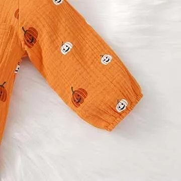 Doisbetthsay Newborn Baby Halloween Romper Pumpkin Print Sweatshirt Jumpsuit Zip Up Bodysuit Fall Winter Baby Girl Boy Clothes (6-12 Months,B Orange)