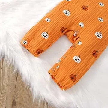 Doisbetthsay Newborn Baby Halloween Romper Pumpkin Print Sweatshirt Jumpsuit Zip Up Bodysuit Fall Winter Baby Girl Boy Clothes (6-12 Months,B Orange)