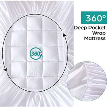 WhatsBedding Cotton Waterproof Mattress Pad Queen Size Top Down Alternative Filling Pillowtop Mattress Topper Cover-Fitted Quilted (Mattress Pad Queen)