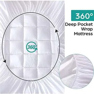 WhatsBedding Cotton Waterproof Mattress Pad Queen Size Top Down Alternative Filling Pillowtop Mattress Topper Cover-Fitted Quilted (Mattress Pad Queen)