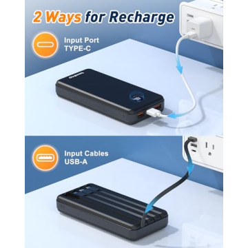 Portable Charger Power Bank - 37000mAh Portable Phone Battery with 4 Built-in Cables, 22.5W Fast Charging Battery Pack Bank Compatible with iPhone 16 15 14 13 Android Samsung Google Pixel etc(1 Pack)