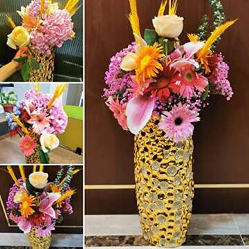 Gold Ceramic Vase Home Decor, Table Centerpiece Flower Vase, 14 inch Tall Creative Hollowed-Out Mode...