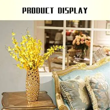 Gold Ceramic Vase Home Decor, Table Centerpiece Flower Vase, 14 inch Tall Creative Hollowed-Out Modern Ornament, for Wedding, Housewarming, Bridal Shower, Flower Arrangement
