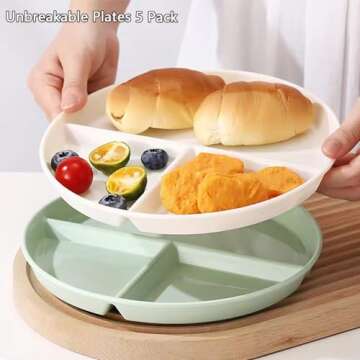 LRUUIDDE Unbreakable Divided Dinner Plate Set of 5, Wheat Straw Plates BPA Free 9 Inch, Portion Cont...