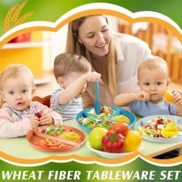 LRUUIDDE Unbreakable Divided Dinner Plate Set of 5, Wheat Straw Plates BPA Free 9 Inch, Portion Control Plate Healthy Eating & Bariatric Diet Divided Plates, Dinner Diet Plates for Kids