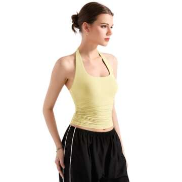SUUKSESS Women Halter Tank Tops Double Lined Basic Backless Y2K Trendy Going Out Tops (Butter Yellow,S)