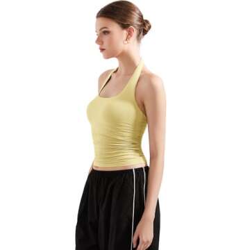 SUUKSESS Women Halter Tank Tops Double Lined Basic Backless Y2K Trendy Going Out Tops (Butter Yellow,S)