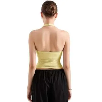 SUUKSESS Women Halter Tank Tops Double Lined Basic Backless Y2K Trendy Going Out Tops (Butter Yellow,S)