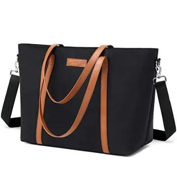 BUG Lightweight Women Laptop Tote Bag for Work, Casual Handbag for Travel Beach College Teacher Blac...