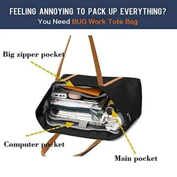 Stylish BUG Women Laptop Tote Bag for Work and Travel