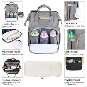 HappyLuoka Diaper Bag Backpack with Changing Pad - Grey Unisex Travel Bag