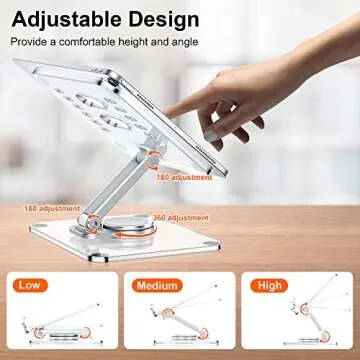 CreaDream Acrylic Tablet Stand Holder with 360 Rotating Base, Foldable Adjustable Transparent Tablet Holder for Desk Home Office, Compatible with iPad Pro Air Mini and More, Clear
