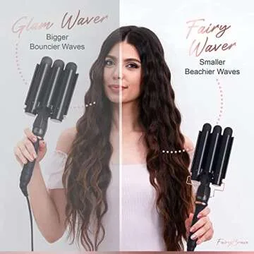 3 Barrel Curling Iron Wand - Triple Hair Waver & Crimper for Beach Waves Set, Ceramic Tourmaline with Adjustable Temperature - Hair Waver, Black