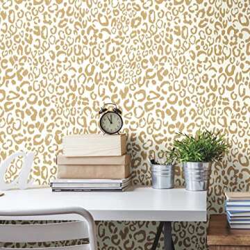 RoomMates RMK10700WP Metallic Gold Leopard Peel and Stick Wallpaper, 20.5" x 16.5 feet