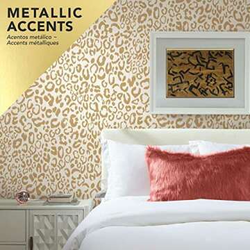 RoomMates RMK10700WP Metallic Gold Leopard Peel and Stick Wallpaper, 20.5" x 16.5 feet