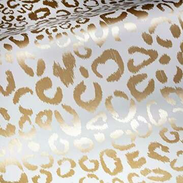 RoomMates RMK10700WP Metallic Gold Leopard Peel and Stick Wallpaper, 20.5" x 16.5 feet