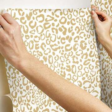 RoomMates RMK10700WP Metallic Gold Leopard Peel and Stick Wallpaper, 20.5" x 16.5 feet