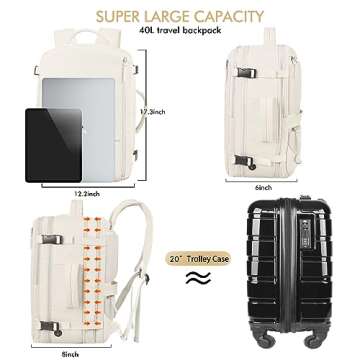 Beraliy Travel Backpack, Large Carry On Backpack, Personal Item Travel Bag, Airline Approved 17.3 Inch Laptop Backpack,College Weekender Business Hiking Bag, Beige