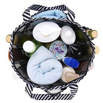 Zecval Mesh Shower Caddy Tote, Portable Shower Bag College Dorm Bathroom Caddy Organizer with 8 Storage Pockets Toiletry Bathroom Organizer, for College Dorm Room Essentials