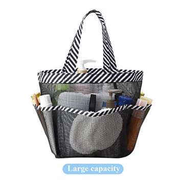 Zecval Mesh Shower Caddy Tote, Portable Shower Bag College Dorm Bathroom Caddy Organizer with 8 Storage Pockets Toiletry Bathroom Organizer, for College Dorm Room Essentials