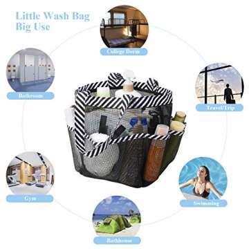 Zecval Mesh Shower Caddy Tote, Portable Shower Bag College Dorm Bathroom Caddy Organizer with 8 Storage Pockets Toiletry Bathroom Organizer, for College Dorm Room Essentials