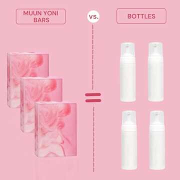 Muun Yoni Soap Bar - Pack 3 Ph Balance Probiotics & Natural Ingredients - Gentle Cleansing Formula Eliminates Odor Vaginal Health - Feminine Wash - Moisturizing Intimate (Rose)