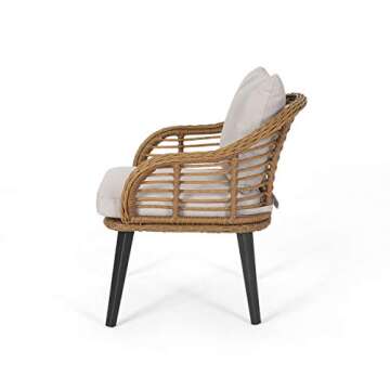 Great Deal Furniture Indoor Wicker Club Chairs with Cushions (Set of 2), Light Brown and Beige