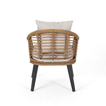 Great Deal Furniture Indoor Wicker Club Chairs with Cushions (Set of 2), Light Brown and Beige