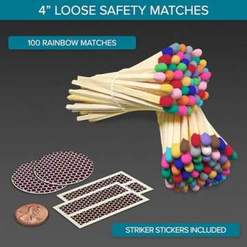 4" Rainbow Matches (100 Count, with Striking Stickers Included) | Decorative Unique & Fun for Your H...