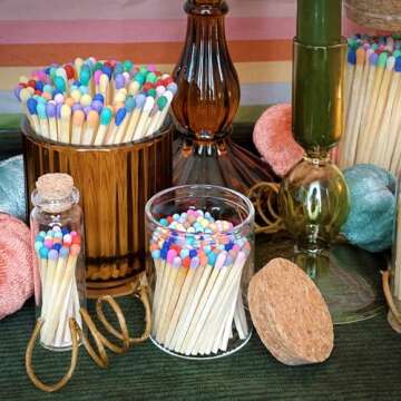 4" Rainbow Matches (100 Count, with Striking Stickers Included) | Decorative Unique & Fun for Your Home, Gifts, Accessories & Events | Premium Long Wood Safety Matches by Thankful Greetings