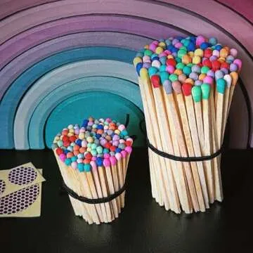4" Rainbow Matches (100 Count, with Striking Stickers Included) | Decorative Unique & Fun for Your Home, Gifts, Accessories & Events | Premium Long Wood Safety Matches by Thankful Greetings
